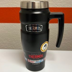 Black Thermos tumbler mug with handle 16oz
